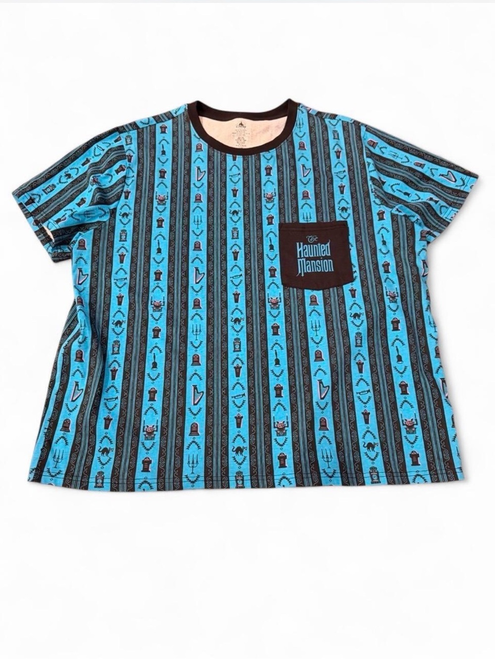 Haunted Mansion Blue Striped Pocket Tee XXL Unisex